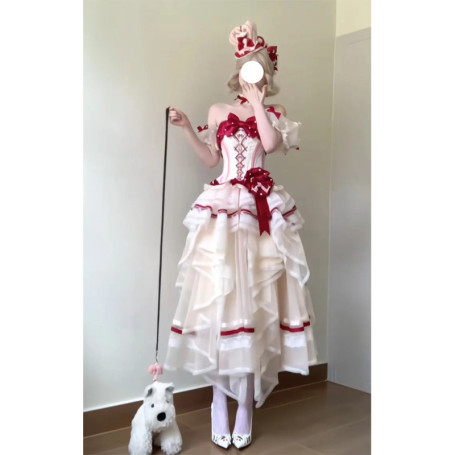 Lolita Evening Gown Red and White Dress Women's Elegant Gorgeous Daily Princess Dress Female Summer Lolita Party Dress