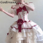 Lolita Evening Gown Red and White Dress Women's Elegant Gorgeous Daily Princess Dress Female Summer Lolita Party Dress