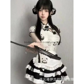 Cos Halloween Cosplay Cute Girl's New Chinese Style Panda Print Top With High Waist Slimming Effect Fluffy Cake Skirt Maid Apr