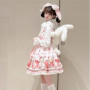 Sweet Lolita Jsk Dress Strawberry Cartoon Cute Rabbit Print Suspenders Dress Japanese Summer Women Kawaii Party Dresses