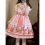 Sweet Lolita Jsk Dress Strawberry Cartoon Cute Rabbit Print Suspenders Dress Japanese Summer Women Kawaii Party Dresses