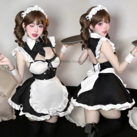 Lolita Amine Maid Cosplay Clothes Black Kawaii French Dress Woman Waitress Party Stage Costumes Japanese Porno Club Temptation