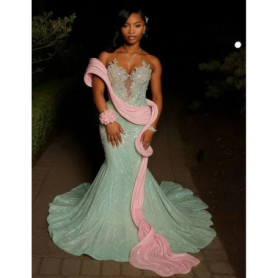 Sparkly Long Prom Dresses For Black Girls Sweetheart Appliques American African Evening Gowns Birthday Party Robe Customized