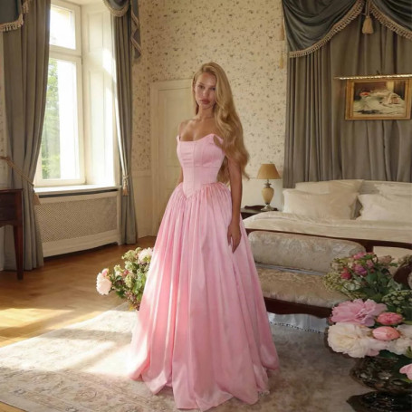 Luxurious Pink Ball Gown Elegant Satin Prom Dress Sexy Corset Wedding Guest Gown Formal Party Robe De Soirée Vestido