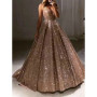 Customized Sparkly V-Neck Sleeveless Prom Dress 2026 Spaghetti Straps Tulle Backless Sexy Evening Dress Glitter Vestidos De Gala