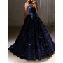 Customized Sparkly V-Neck Sleeveless Prom Dress 2026 Spaghetti Straps Tulle Backless Sexy Evening Dress Glitter Vestidos De Gala