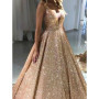Customized Sparkly V-Neck Sleeveless Prom Dress 2026 Spaghetti Straps Tulle Backless Sexy Evening Dress Glitter Vestidos De Gala