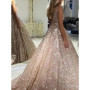 Customized Sparkly V-Neck Sleeveless Prom Dress 2026 Spaghetti Straps Tulle Backless Sexy Evening Dress Glitter Vestidos De Gala