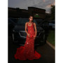 Beautiful Red Rhinestones Strapless Prom Dress for Wedding Sparkly Mermaid Birthday Reception Gown robe de bal Customized