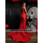 Beautiful Red Rhinestones Strapless Prom Dress for Wedding Sparkly Mermaid Birthday Reception Gown robe de bal Customized
