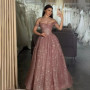 Customized Moden Prom Dress 2026 Glitter Tulle Off the Shoulder Wedding Party Dress Boat-neck A-line Floor-Length Evening Gowns