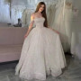 Customized Moden Prom Dress 2026 Glitter Tulle Off the Shoulder Wedding Party Dress Boat-neck A-line Floor-Length Evening Gowns