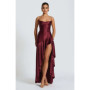 Sexy Satin Long Dress Luxury Ruffles Backless Bandage Evening Dresses Red Burgundy Blue Wedding Guest Cocktail Party Summer New