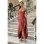 Sexy Satin Long Dress Luxury Ruffles Backless Bandage Evening Dresses Red Burgundy Blue Wedding Guest Cocktail Party Summer New