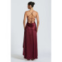 Sexy Satin Long Dress Luxury Ruffles Backless Bandage Evening Dresses Red Burgundy Blue Wedding Guest Cocktail Party Summer New