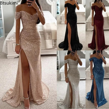 2026 Women's Luxury High Split Club Party Evening Dress Sexy Banquet Slim Waisted Female Dress Elegant V-Neck Slim Long Dress
