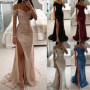 2026 Women's Luxury High Split Club Party Evening Dress Sexy Banquet Slim Waisted Female Dress Elegant V-Neck Slim Long Dress
