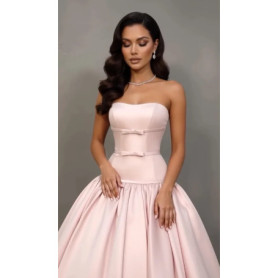 Evening Luxury Party Dresses Dubai Vintage Pink Satin Strapless Formal Occasion Ball Prom Gowns Customized أطقم فساتين