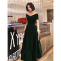 Lautaro Spring Long Luxury Elegant Wine Red Soft Velvet Evening Party Wedding Dresses for Women 2022 Off Shoulder Maxi Dress