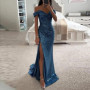 Evening Party Prom Dress Elegant V-Neck Off Shoulder Dress Sequin Pleated Short Sleeve Waist Tight Slim Sexy Split Long Dress