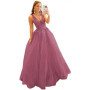 3D Lace Applique Glitter Tulle Prom Dresses Long Floral V Neck Ball Gowns A Line Backless Formal Evening Gowns