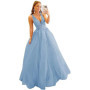 3D Lace Applique Glitter Tulle Prom Dresses Long Floral V Neck Ball Gowns A Line Backless Formal Evening Gowns