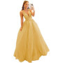 3D Lace Applique Glitter Tulle Prom Dresses Long Floral V Neck Ball Gowns A Line Backless Formal Evening Gowns
