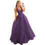 3D Lace Applique Glitter Tulle Prom Dresses Long Floral V Neck Ball Gowns A Line Backless Formal Evening Gowns