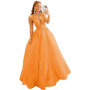 3D Lace Applique Glitter Tulle Prom Dresses Long Floral V Neck Ball Gowns A Line Backless Formal Evening Gowns