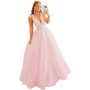 3D Lace Applique Glitter Tulle Prom Dresses Long Floral V Neck Ball Gowns A Line Backless Formal Evening Gowns