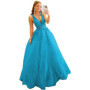 3D Lace Applique Glitter Tulle Prom Dresses Long Floral V Neck Ball Gowns A Line Backless Formal Evening Gowns