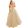 3D Lace Applique Glitter Tulle Prom Dresses Long Floral V Neck Ball Gowns A Line Backless Formal Evening Gowns