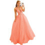 3D Lace Applique Glitter Tulle Prom Dresses Long Floral V Neck Ball Gowns A Line Backless Formal Evening Gowns