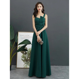 Dark green long lady women prom dress party dress performance singing dress gown