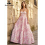 Pink and White 3D Floral Jacquard Satin Strapless Prom Dress Lace-up Back Tiered Ball Gown Evening Dress Customized