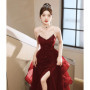 New wine sequined lady girl women princess banquet ball prom dress performance gown free ship