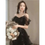 New Black long sequined tail lady girl women princess banquet party performance prom dress performance gown