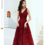 Wine long sweat v neck sleeveless lady girl women princess party performance banquet party ball prom dress gown