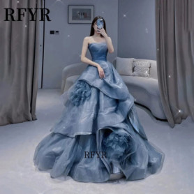 RFYR Strapless Evening Dress Multilayer Prom Dress 2025 Luxury Ball Gown Party Dress Princess فساتين مناسبة رسمية Customized