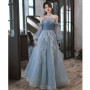 New greydish blue long lady girl women princess prom evening performance banquet party ball dress gown