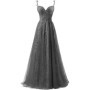 Shoulder Tulle Lace Applique Prom Dresses For Women Long Spaghetti Straps Formal Evening Party Gown Ball Gown with Slit A-Line