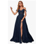 Shoulder Tulle Lace Applique Prom Dresses For Women Long Spaghetti Straps Formal Evening Party Gown Ball Gown with Slit A-Line