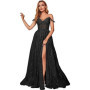 Shoulder Tulle Lace Applique Prom Dresses For Women Long Spaghetti Straps Formal Evening Party Gown Ball Gown with Slit A-Line