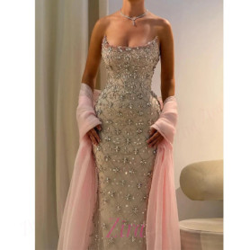 Customized Pink Glitter Strapless robes de soirée Sleeveless Mermaid Party Dresses Floor-Length Prom Dress 2025