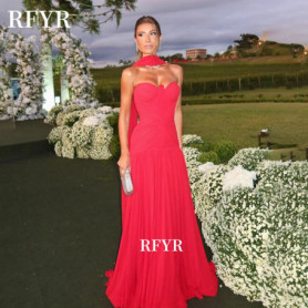 RFYR Red Prom Dress with Layers Party Dress with Scarf Evening Dress A Line Celebrity Gala Dress vestidos de fiesta Customized