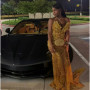 Gold Luxury Long Prom Dresses For Black Girls Sweetheart Beaded Birthday Party Dresses African Evening Gown Robe De Customized