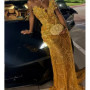 Gold Luxury Long Prom Dresses For Black Girls Sweetheart Beaded Birthday Party Dresses African Evening Gown Robe De Customized