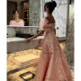 Customized Exquisite Off Shoulder Prom Gown A-line Satin V Neck Evening Party Dresses Sexy Backless Banquet Party Dress for Wome