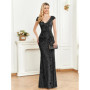 Hot Elegant Champagne Sequin Evening Dress Beauty Women Long Mermaid Formal Deep V-neck Prom Luxury Wedding Party Gowns Dresses