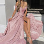 2026 Party Dresses for Women Slash Neck Backless Dress Floor Length Pink Sequins Sleeveless Maxi Evening Dress Formal Vestidos